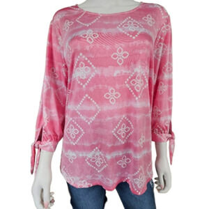 Ruby Rd Diamond/Floral Print 3/4 Tie Sleeve Tunic Size XLP